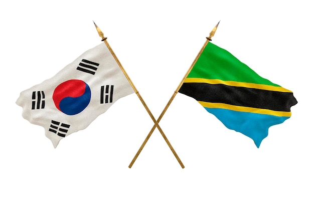 Achtergrond voor ontwerpers Nationale feestdag 3D-model Nationale vlaggen Zuid-Korea en Tanzania