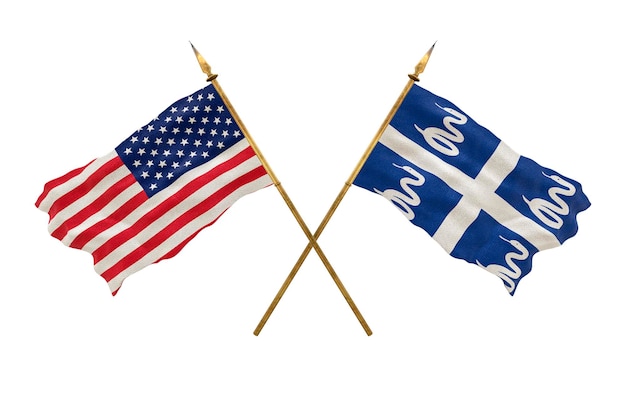 Achtergrond voor ontwerpers Nationale feestdag Nationale vlaggen van de Verenigde Staten van Amerika, de VS en Martinique