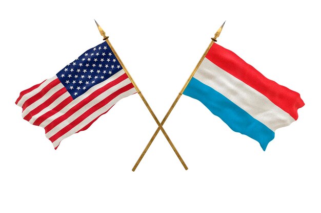 Achtergrond voor ontwerpers Nationale feestdag Nationale vlaggen van de Verenigde Staten van Amerika VS en Luxemburg