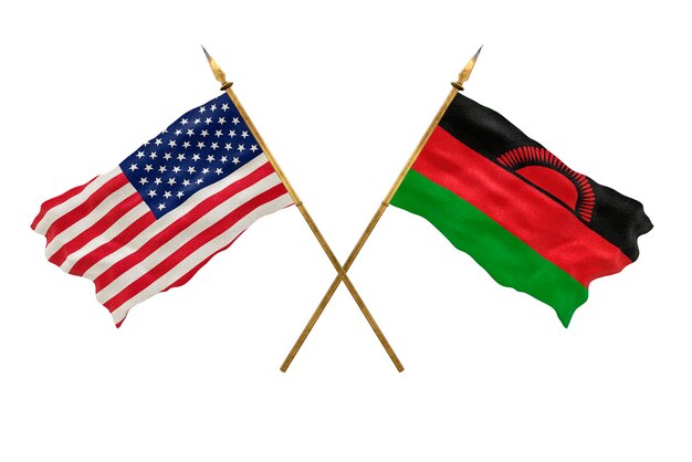 Achtergrond voor ontwerpers Nationale feestdag Nationale vlaggen van de Verenigde Staten van Amerika VS en Malawi