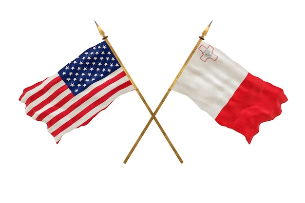 Achtergrond voor ontwerpers Nationale feestdag Nationale vlaggen van de Verenigde Staten van Amerika VS en Malta