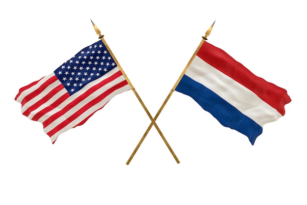 Achtergrond voor ontwerpers Nationale feestdag Nationale vlaggen van de Verenigde Staten van Amerika VS en Nederland