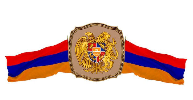 Achtergrond voor redacteuren en ontwerpers Nationale feestdag 3D illustratie Vlag en het wapen van Armenië