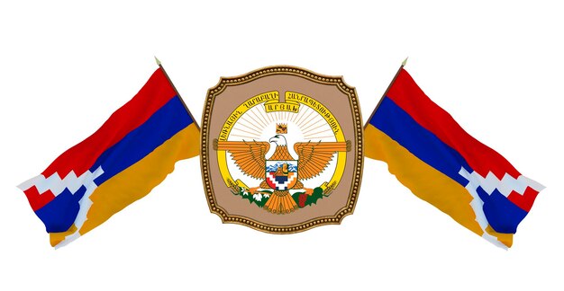 Achtergrond voor redacteuren en ontwerpers Nationale feestdag 3D illustratie Vlag en het wapen van Artsakh