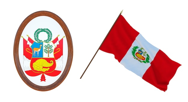 Achtergrond voor redacteuren en ontwerpers Nationale feestdag 3D illustratie Vlag en het wapen van Azad Peru