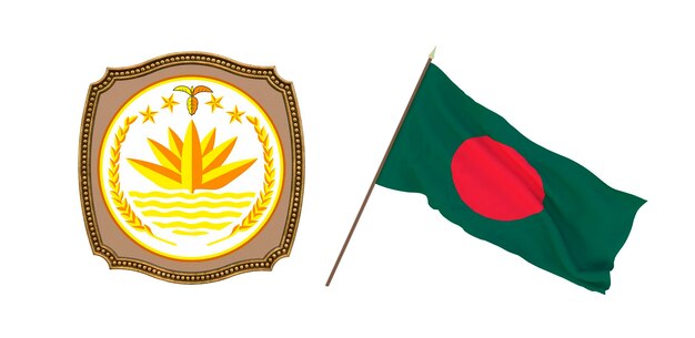 Achtergrond voor redacteuren en ontwerpers Nationale feestdag 3D illustratie Vlag en het wapen van Bangladesh