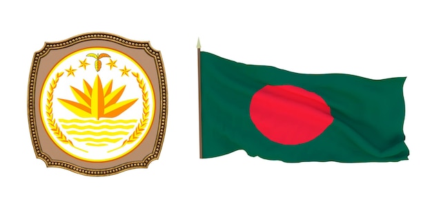 Achtergrond voor redacteuren en ontwerpers Nationale feestdag 3D illustratie Vlag en het wapen van Bangladesh