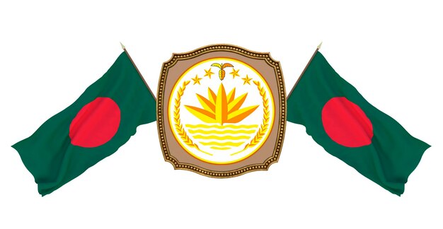 Achtergrond voor redacteuren en ontwerpers Nationale feestdag 3D illustratie Vlag en het wapen van Bangladesh