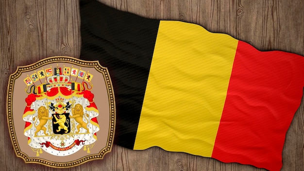 Achtergrond voor redacteuren en ontwerpers Nationale feestdag 3D illustratie Vlag en het wapen van België