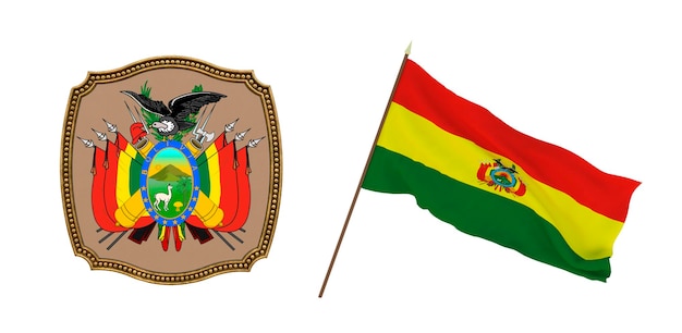 Achtergrond voor redacteuren en ontwerpers Nationale feestdag 3D illustratie Vlag en het wapen van Bolivia