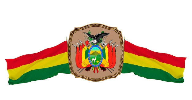 Achtergrond voor redacteuren en ontwerpers Nationale feestdag 3D illustratie Vlag en het wapen van Bolivia