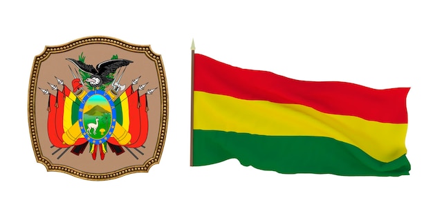 Achtergrond voor redacteuren en ontwerpers Nationale feestdag 3D illustratie Vlag en het wapen van Bolivia