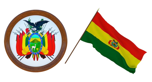 Achtergrond voor redacteuren en ontwerpers Nationale feestdag 3D illustratie Vlag en het wapen van Bolivia