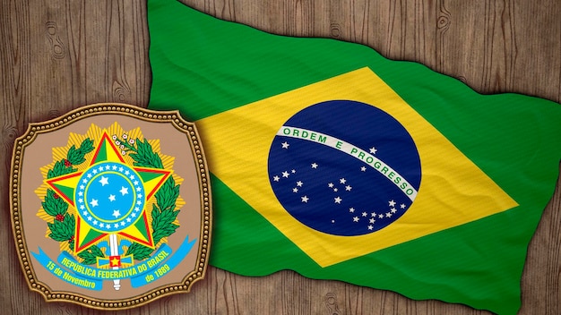 Achtergrond voor redacteuren en ontwerpers Nationale feestdag 3D illustratie Vlag en het wapen van Brazilië