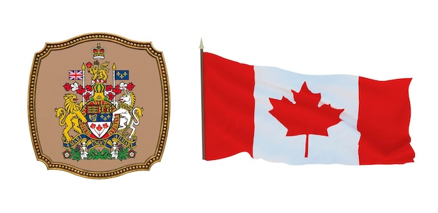 Achtergrond voor redacteuren en ontwerpers Nationale feestdag 3D illustratie Vlag en het wapen van Canada