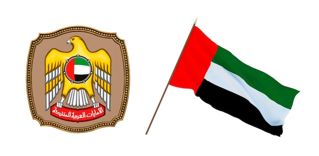 Achtergrond voor redacteuren en ontwerpers Nationale feestdag 3D illustratie Vlag en het wapen van de Verenigde Arabische Emiraten