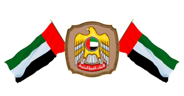 Achtergrond voor redacteuren en ontwerpers Nationale feestdag 3D illustratie Vlag en het wapen van de Verenigde Arabische Emiraten