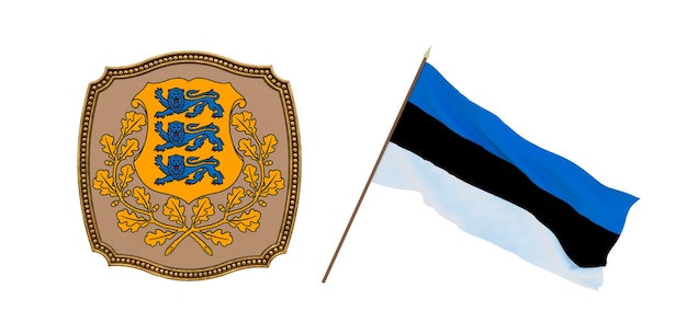 Achtergrond voor redacteuren en ontwerpers Nationale feestdag 3D illustratie Vlag en het wapen van Estland