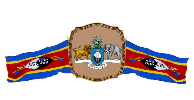 Achtergrond voor redacteuren en ontwerpers Nationale feestdag 3D illustratie Vlag en het wapen van Eswatini