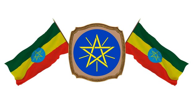 Achtergrond voor redacteuren en ontwerpers Nationale feestdag 3D illustratie Vlag en het wapen van Ethiopië