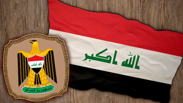 Achtergrond voor redacteuren en ontwerpers Nationale feestdag 3D illustratie Vlag en het wapen van Irak