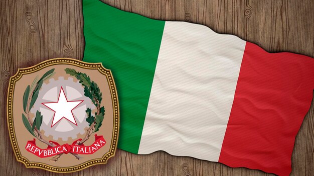 Achtergrond voor redacteuren en ontwerpers Nationale feestdag 3D illustratie Vlag en het wapen van Italië