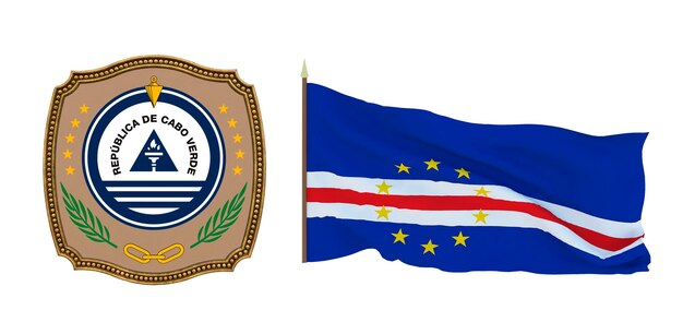 Achtergrond voor redacteuren en ontwerpers Nationale feestdag 3D illustratie Vlag en het wapen van Kaapverdië