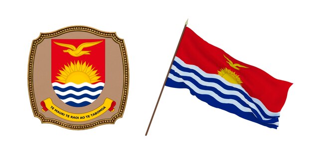 Achtergrond voor redacteuren en ontwerpers Nationale feestdag 3D illustratie Vlag en het wapen van Kiribati