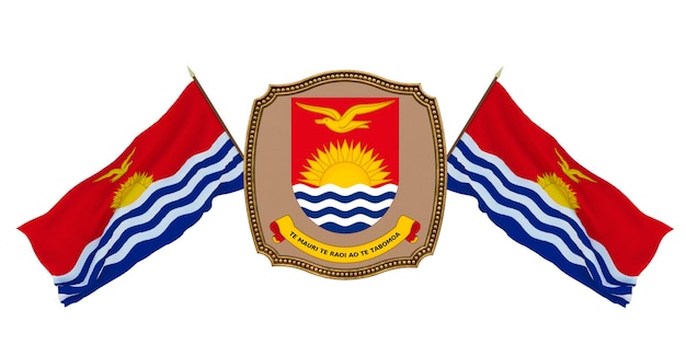 Achtergrond voor redacteuren en ontwerpers Nationale feestdag 3D illustratie Vlag en het wapen van Kiribati