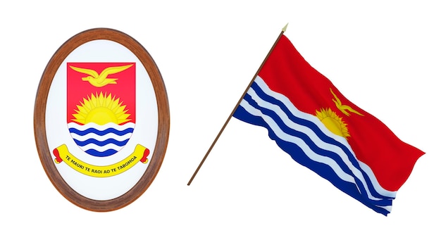 Achtergrond voor redacteuren en ontwerpers Nationale feestdag 3D illustratie Vlag en het wapen van Kiribati