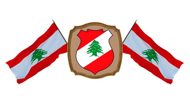 Achtergrond voor redacteuren en ontwerpers Nationale feestdag 3D illustratie Vlag en het wapen van Libanon