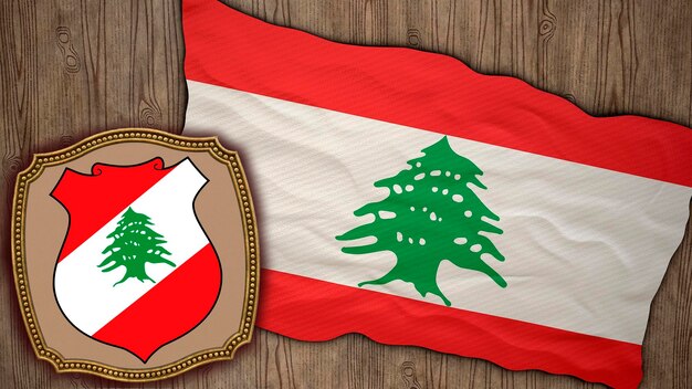 Achtergrond voor redacteuren en ontwerpers Nationale feestdag 3D illustratie Vlag en het wapen van Libanon
