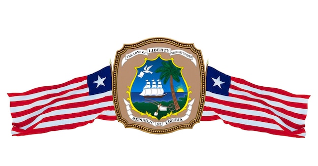 Achtergrond voor redacteuren en ontwerpers Nationale feestdag 3D illustratie Vlag en het wapen van Liberia