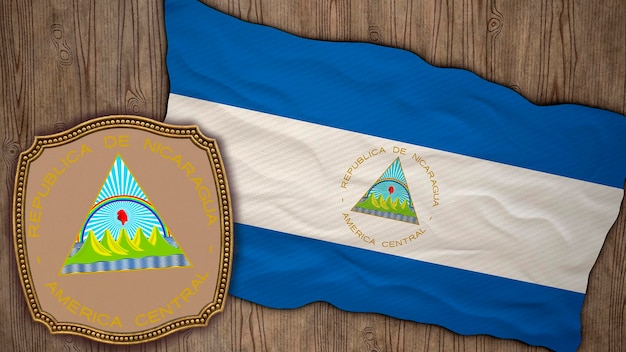 Achtergrond voor redacteuren en ontwerpers Nationale feestdag 3D illustratie Vlag en het wapen van Nicaragua