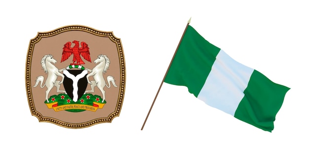 Achtergrond voor redacteuren en ontwerpers Nationale feestdag 3D illustratie Vlag en het wapen van Nigeria