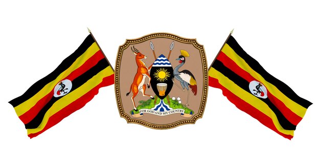 Achtergrond voor redacteuren en ontwerpers Nationale feestdag 3D illustratie Vlag en het wapen van Oeganda