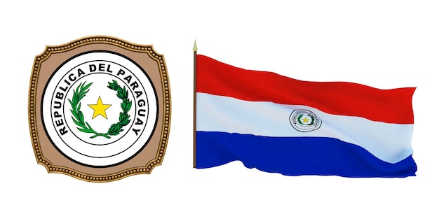 Achtergrond voor redacteuren en ontwerpers Nationale feestdag 3D illustratie Vlag en het wapen van Paraguay