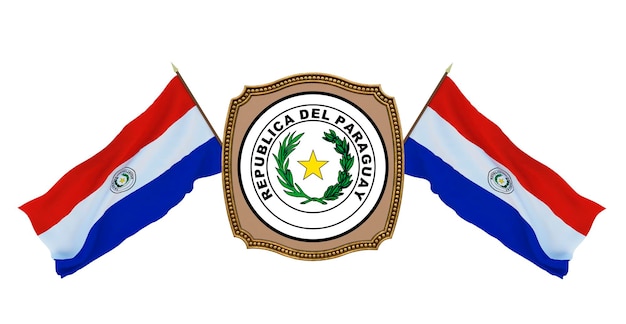 Achtergrond voor redacteuren en ontwerpers Nationale feestdag 3D illustratie Vlag en het wapen van Paraguay