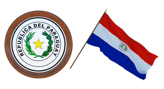Achtergrond voor redacteuren en ontwerpers Nationale feestdag 3D illustratie Vlag en het wapen van Paraguay