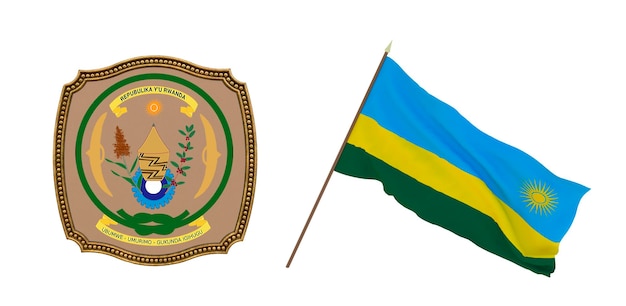 Achtergrond voor redacteuren en ontwerpers Nationale feestdag 3D illustratie Vlag en het wapen van Rwanda