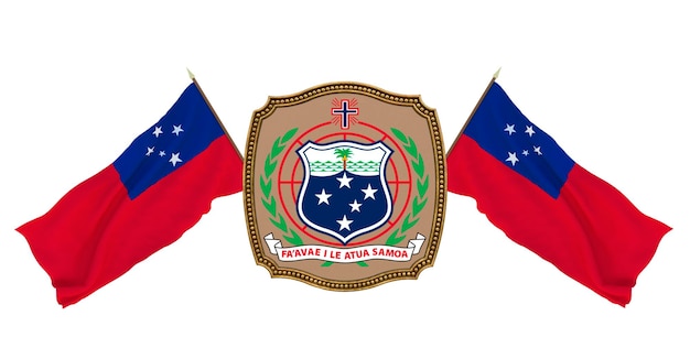 Achtergrond voor redacteuren en ontwerpers Nationale feestdag 3D illustratie Vlag en het wapen van Samoa