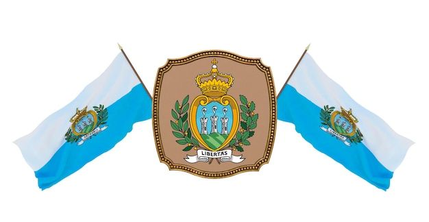 Achtergrond voor redacteuren en ontwerpers Nationale feestdag 3D illustratie Vlag en het wapen van San Marino