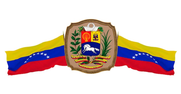 Achtergrond voor redacteuren en ontwerpers Nationale feestdag 3D illustratie Vlag en het wapen van Venezuela