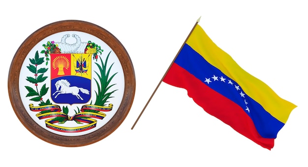 Achtergrond voor redacteuren en ontwerpers Nationale feestdag 3D illustratie Vlag en het wapen van Venezuela