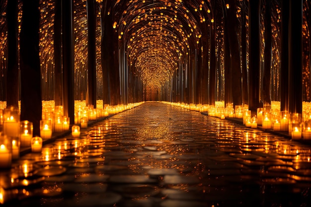 achtergrondafbeelding van tunnel gouden pad met verlichting