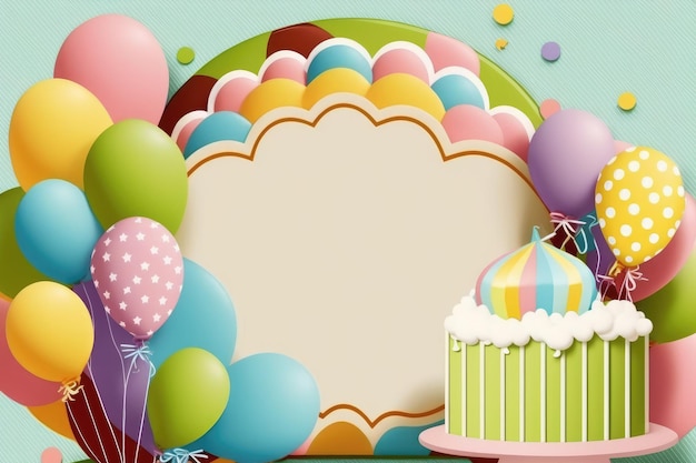 Achtergrondballonnen en een verjaardagstaart Decoraties voor een babyshower Afbeelding
