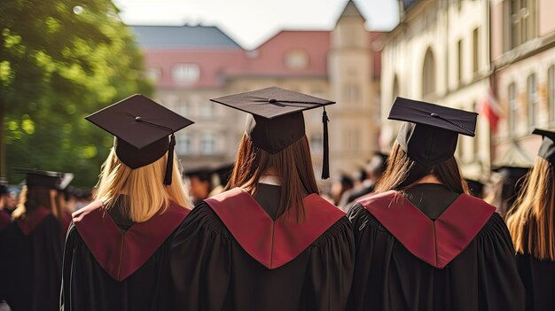 Foto achtergrondbeeld van afgestudeerden die afstudeerjurk en pet dragen op de dag van de commencement