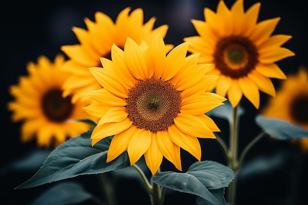 Achtergrondbeeld van bloeiende gele zonnebloemen