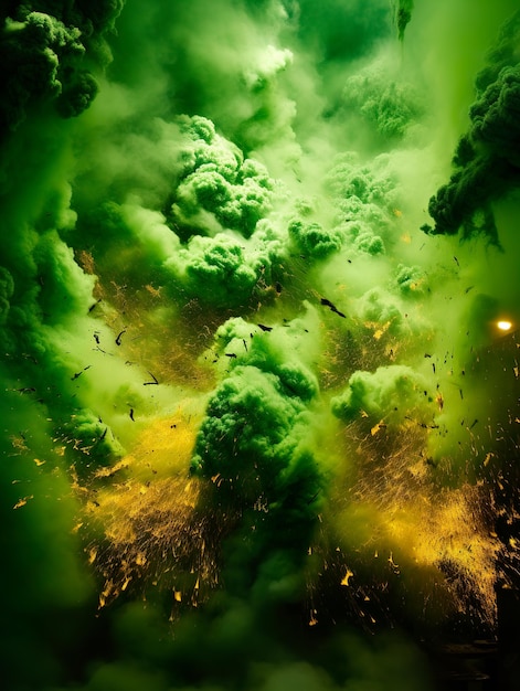 Foto achtergrondbeeld van een grote groene rook voor compositie