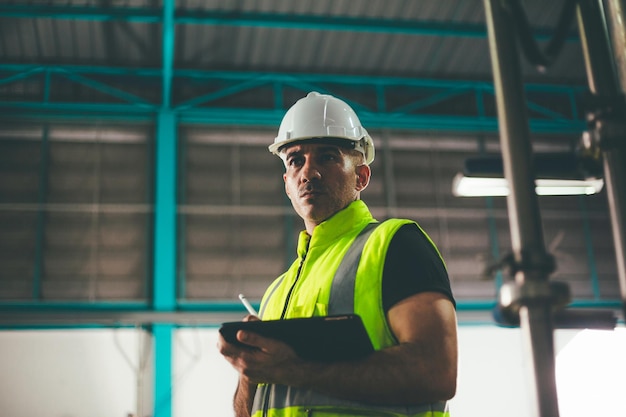 Achtergrondbeeld van een man die in de fabriek staat